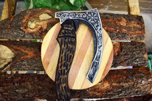 Handmade High Carbon Steel Long Edge Viking Pizza Cutter AXE.  Free Damascus Steel Ring. Pro-Bello1490