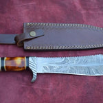 Handmade Damascus Steel Hunting Rambo Bowie Knife With Resin & Bull Horn Handle. Pro-Vigoroso1467