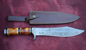 Handmade Damascus Steel Hunting Rambo Bowie Knife With Resin & Bull Horn Handle. Pro-Vigoroso1467