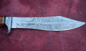 Handmade Damascus Steel Hunting Rambo Bowie Knife With Resin & Bull Horn Handle. Pro-Vigoroso1467