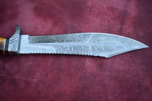 Handmade Damascus Steel Hunting Rambo Bowie Knife With Resin & Bull Horn Handle. Pro-Vigoroso1467