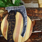 Handmade High Carbon Steel Long Edge Viking Pizza Cutter AXE.  Free Damascus Steel Ring. Pro-Bello1490