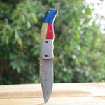 Handmade Damascus Steel with Engraved Bolster Handle Folding Knife. Pro-Vigoroso1482