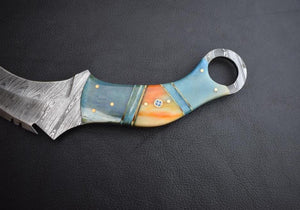 Handmade Damascus steel Karambit Knife with Two Tones Dollar Sheet Handle. Pro-Netto1542