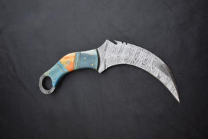 Handmade Damascus steel Karambit Knife with Two Tones Dollar Sheet Handle. Pro-Netto1542