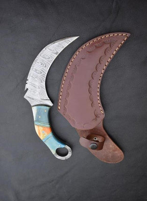 Handmade Damascus steel Karambit Knife with Two Tones Dollar Sheet Handle. Pro-Netto1542