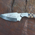 Handmade Damascus Steel Skinner Gear with Olive & Dark Wood Handle. Pro-Tenace1522