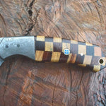 Handmade Damascus Steel Skinner Gear with Olive & Dark Wood Handle. Pro-Tenace1522