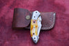 Handmade Damascus Steel Camel Bone Folding Knife with Damascus Bolster and Pommel on Handle. Free Engraving and USA Shipping. Pro-Vigoroso1470