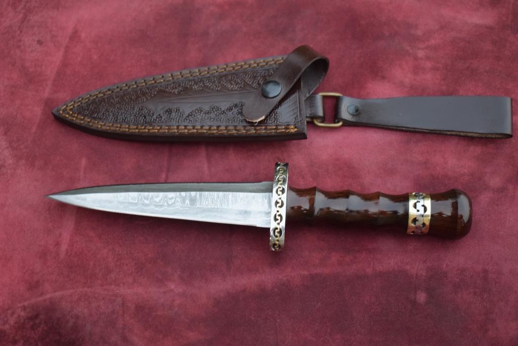 Handmade Damascus steel Dagger Knife with Dark Wood Handle. Pro-Diese1545