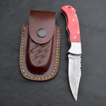 Damascus steel Back Lock Folding Knife with Pink Resin Handle. Pro-Vigoroso1488