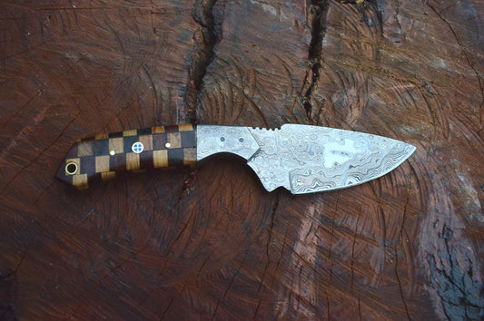 Handmade Damascus Steel Skinner Gear with Olive & Dark Woods Handle. Pro1522