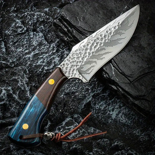 Handmade Stainless Steel Skinner Knife with Wood Handle and Sheath. Pro-Tenace6061