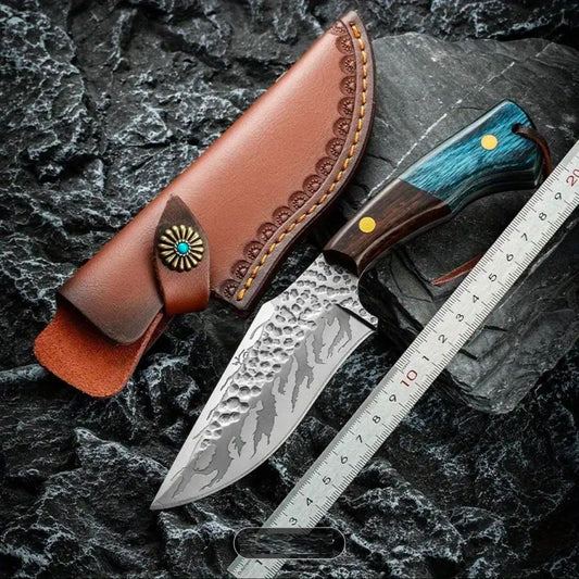 Handmade Stainless Steel Skinner Knife with Wood Handle and Sheath. Pro-Tenace6061