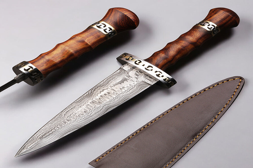 Handmade Damascus steel Dark Wooden Handle Dagger Knife with Brass Guard. Free Engraving and USA Shipping. Pro-Diese1545