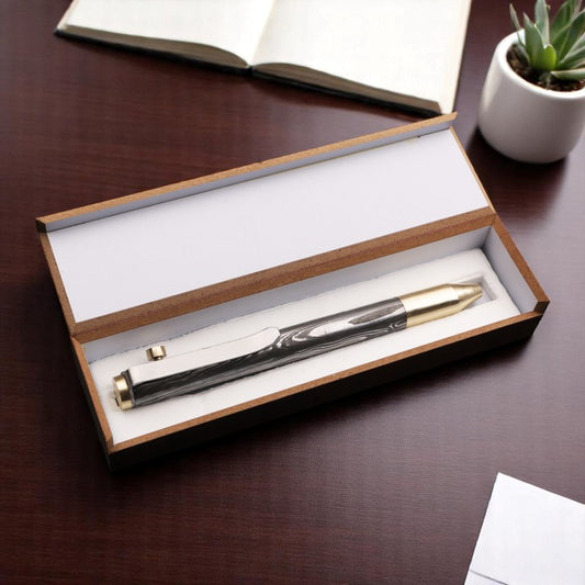 Handcrafted Damascus Steel Brass Head Manual Operation Ballpoint Pen with Pocket Clipper. Pro-Regalo7013