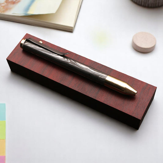 Handcrafted Damascus Steel Brass Head Manual Operation Ballpoint Pen with Pocket Clipper. Pro-Regalo7013