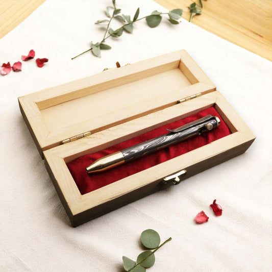 Handcrafted Damascus Steel Brass Head Manual Operation Ballpoint Pen with Pocket Clipper. Pro-Regalo7013