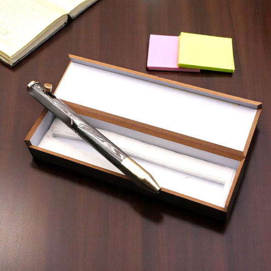 Handcrafted Damascus Steel Brass Head Manual Operation Ballpoint Pen with Pocket Clipper. Pro-Regalo7013