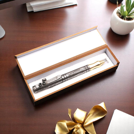 Damascus Steel and Brass Ballpoint Pen with Allen Key Bolt Pocket Clipper. Pro-Regalo7014
