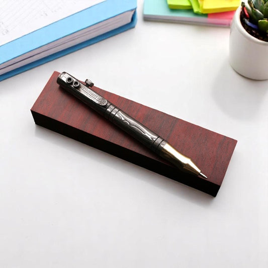 Damascus Steel and Brass Ballpoint Pen with Allen Key Bolt Pocket Clipper. Pro-Regalo7014