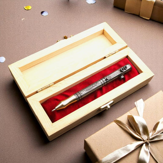 Damascus Steel and Brass Ballpoint Pen with Allen Key Bolt Pocket Clipper. Pro-Regalo7014