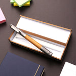 Handmade Damascus steel & Oak Wood Barrel Ballpoint Pen with Deep Pocket Clipper. Pro-Regalo7010