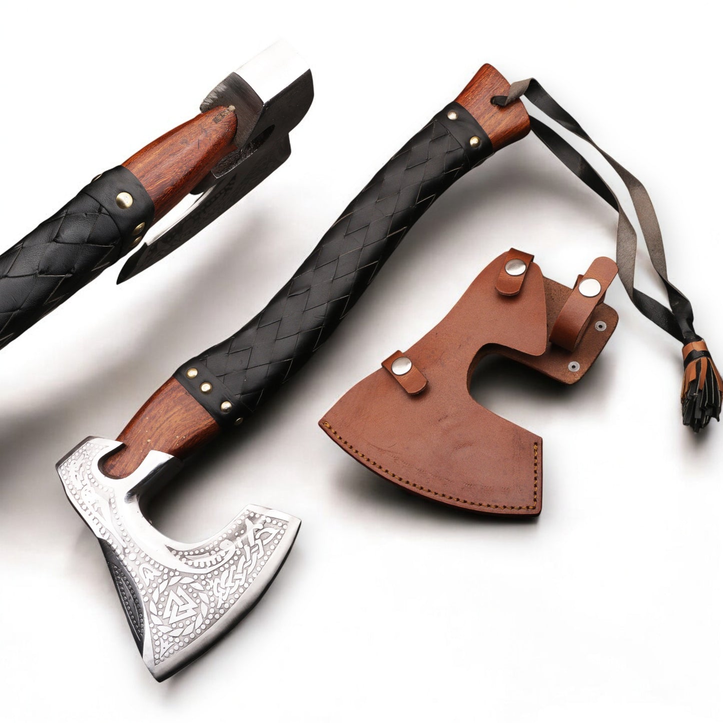 Handmade High Carbon Steel Medieval Axe with Wrapped Ash Wood Shaft. Pro-Bello1442