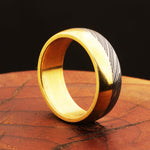 Captivated Handmade Brass and Damascus Steel Edges Ring with Brass Inlay.Pro-Regalo7011