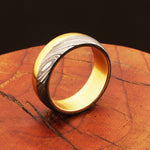 Captivated Handmade Brass and Damascus Steel Edges Ring with Brass Inlay.Pro-Regalo7011