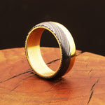 Captivated Handmade Brass and Damascus Steel Edges Ring with Brass Inlay.Pro-Regalo7011