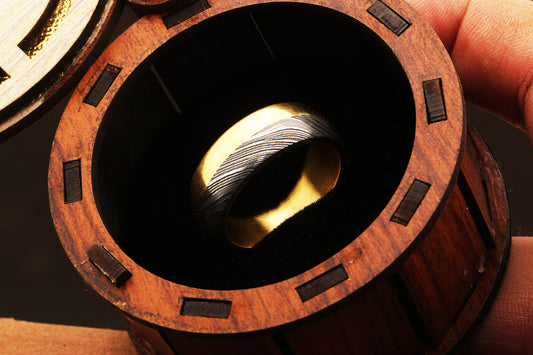 Captivated Handmade Brass and Damascus Steel Edges Ring with Brass Inlay.Pro7011