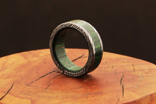 Enchant Damascus steel Wooden Filler Ring with Wood Inlay Packed in Special Box. Pro7012