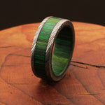 Enchant Damascus steel Wooden Filler Ring with Wood Inlay Packed in Special Box. Pro-Regalo7012