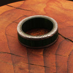 Enchant Damascus steel Wooden Filler Ring with Wood Inlay Packed in Special Box. Pro-Regalo7012