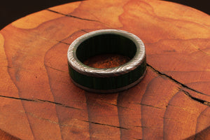 Enchant Damascus steel Wooden Filler Ring with Wood Inlay Packed in Special Box. Pro-Regalo7012