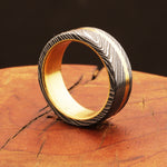 Fascinating Damascus steel Brass Side Edge Line Ring. Packed in Special Box. Pro-Regalo7014