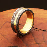 Fascinating Damascus steel Brass Side Edge Line Ring. Packed in Special Box. Pro-Regalo7014