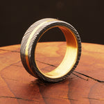 Fascinating Damascus steel Brass Side Edge Line Ring. Packed in Special Box. Pro-Regalo7014