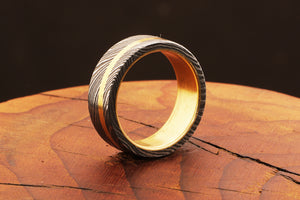 Fascinating Damascus steel Brass Side Edge Line Ring. Packed in Special Box. Pro-Regalo7014