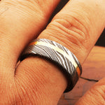 Fascinating Damascus steel Brass Side Edge Line Ring. Packed in Special Box. Pro-Regalo7014