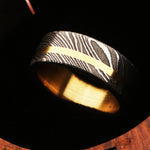 Fascinating Damascus steel Brass Side Edge Line Ring. Packed in Special Box. Pro-Regalo7014