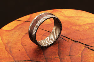 Beguiled Damascus Steel Ring with Dark Wood Inlay between Edges Packed in Special Box.Pro-Regalo7015