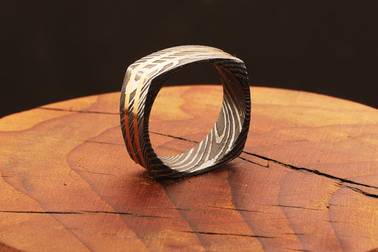 Enthralling Damascus steel Ring with Two Embedded Brass Unique. Pro7016