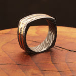 Enthralling Damascus steel Ring with Two Embedded Brass Lines in Unique Style. Pro-Regalo7016