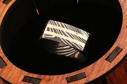 Enthralling Damascus steel Ring with Two Embedded Brass Unique. Pro7016