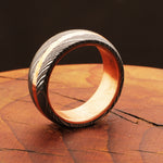 Captivated Brass Barrel Damascus Steel Ring with Embedded Brass Line.Pro-Regalo7017