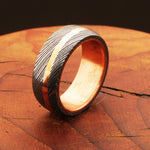 Captivated Brass Barrel Damascus Steel Ring with Embedded Brass Line.Pro-Regalo7017