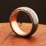 Captivated Brass Barrel Damascus Steel Ring with Embedded Brass Line.Pro-Regalo7017