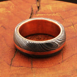 Captivated Brass Barrel Damascus Steel Ring with Embedded Brass Line.Pro-Regalo7017